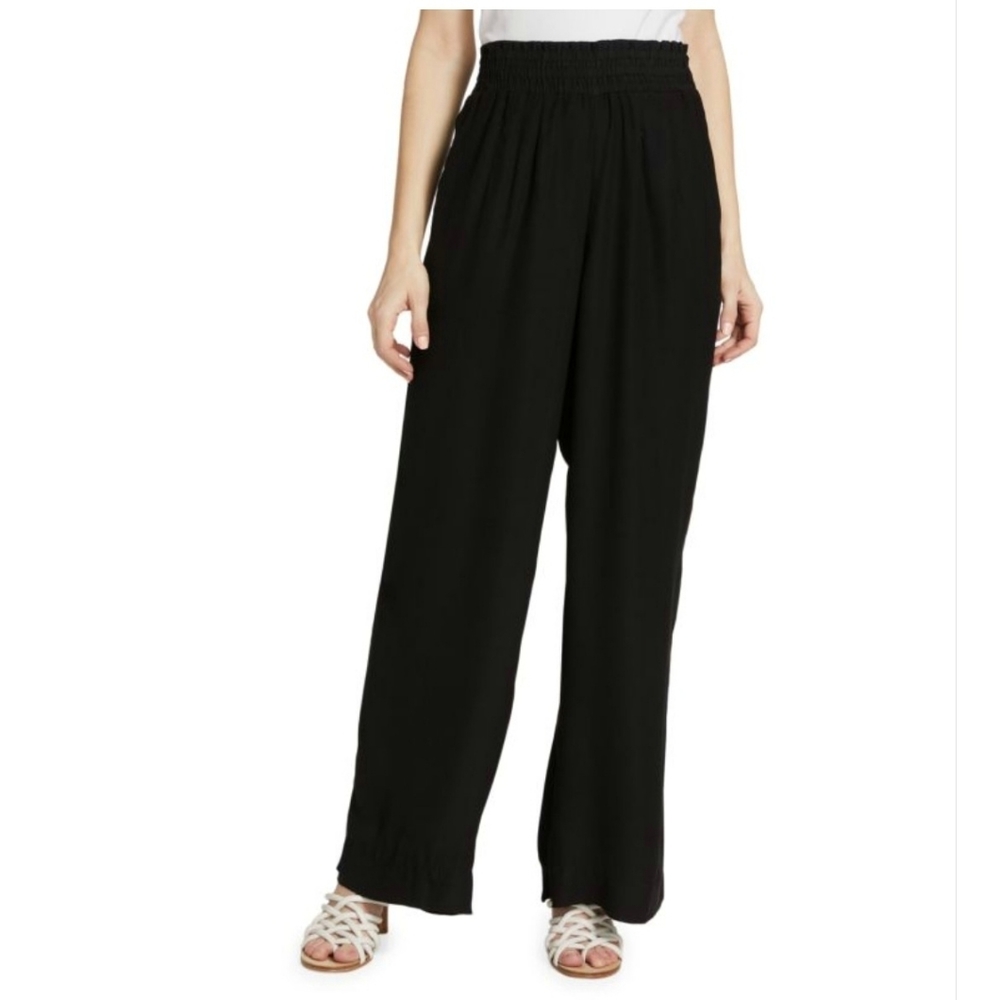 West Loop Black Gauze Palazzo with Gauze Smocked Waistban Wide Leg Pants XL